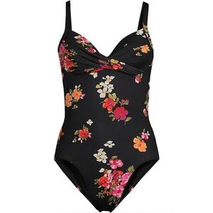 Land's End Sculpting Swim Suit One Piece Wave Technology Black Meadow Floral Var